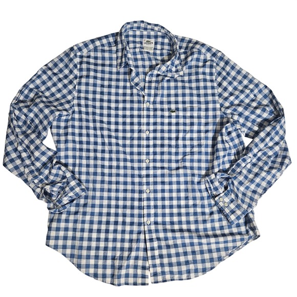Lacoste Other - Lacoste Mens Blue White Gingham Check Button Down Shirt Classic Fit Size 44